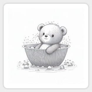 Cute Happy Bear on a Bathtub Illustration Sticker